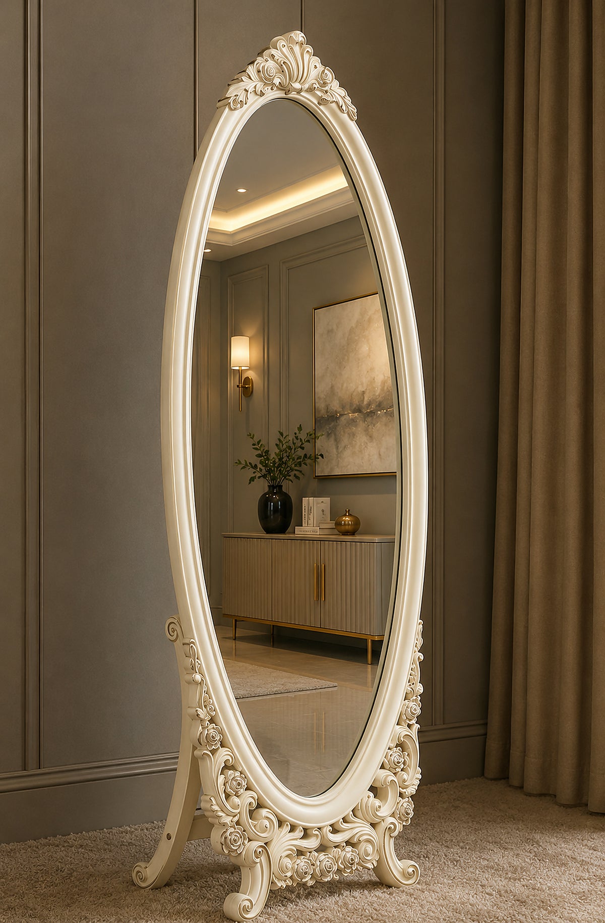 Regalia ornate ivory full length floor mirror by Z Galleria Lahore