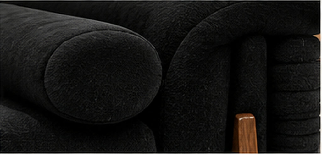 Rivan Velvet Lounge Sofa black velvet bolster cushion and solid wood detail by Z Galleria