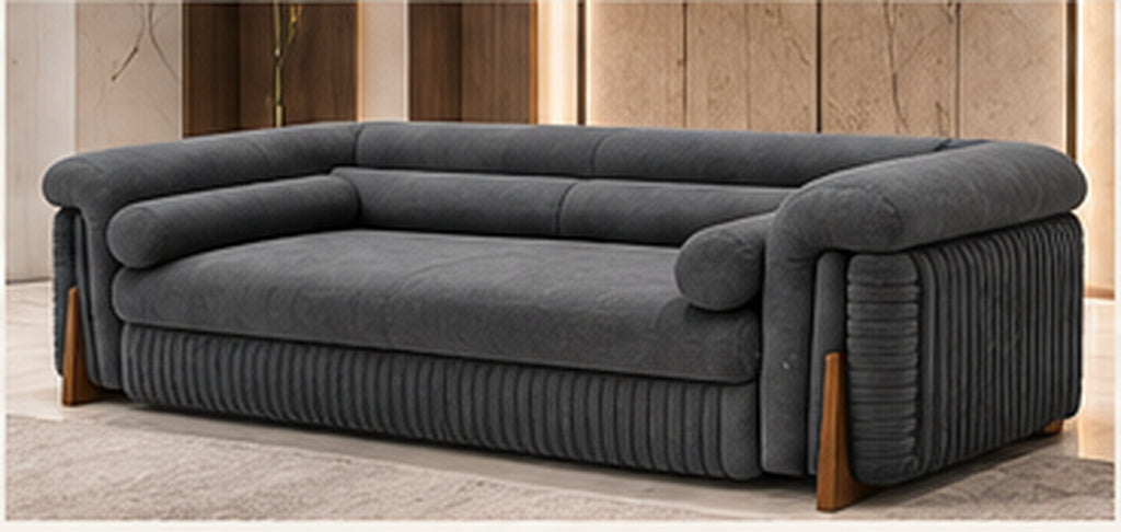 Rivan Velvet Lounge Sofa in charcoal grey velvet three-quarter view by Z Galleria