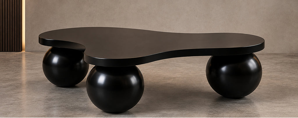 Selene Curve Sofa Set sculptural black centre table hero view by Z Galleria