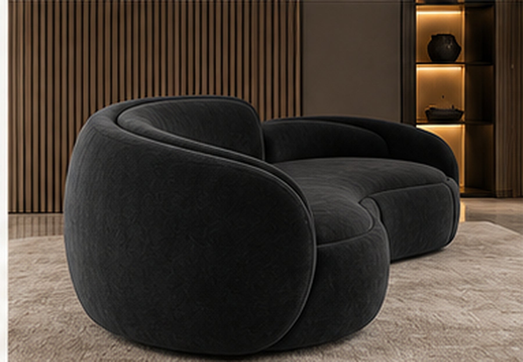 Selene Curve Sofa three-quarter side view with wrapped curved back by Z Galleria