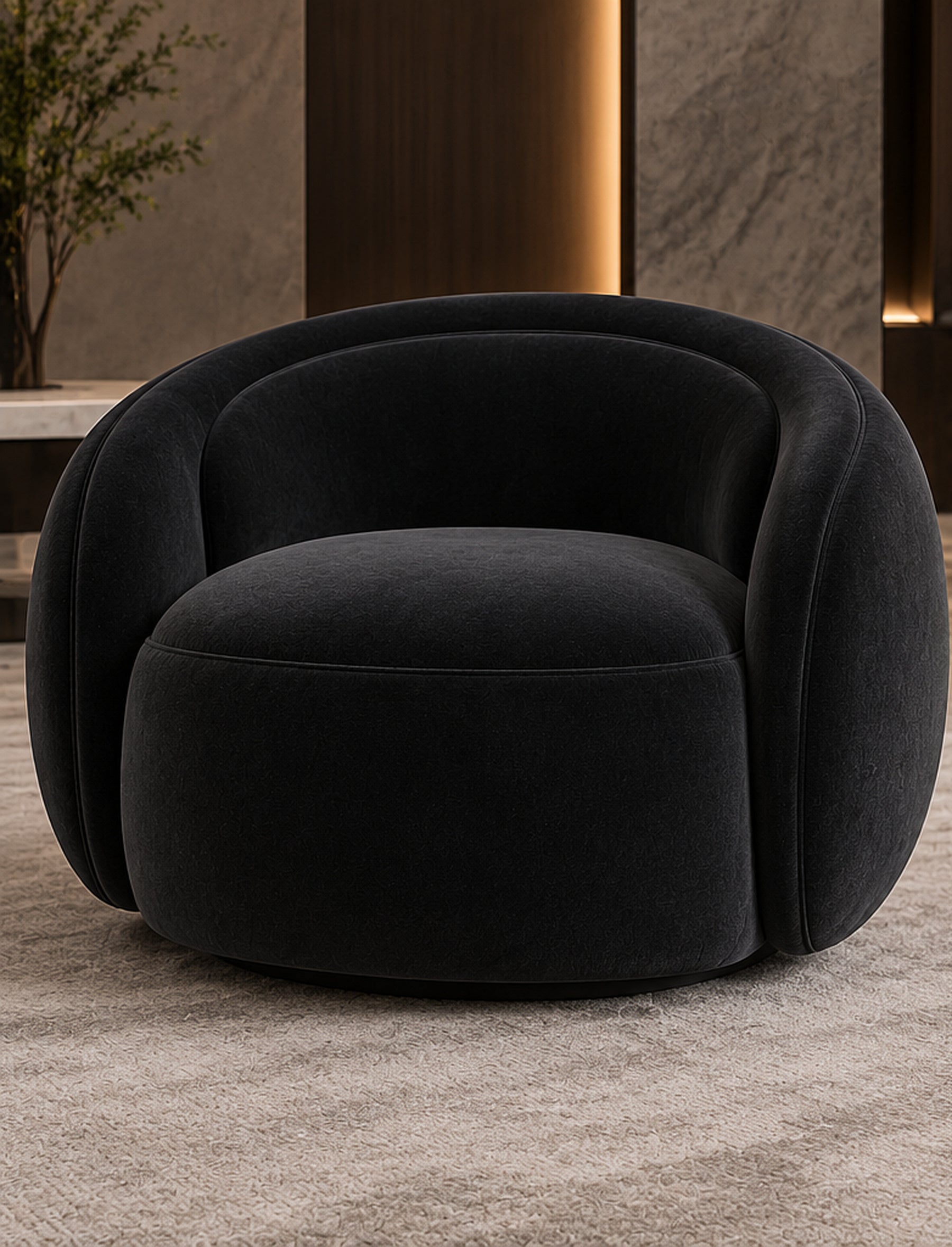 Selene Curve Sofa Set single-seater chair front view in black velvet by Z Galleria