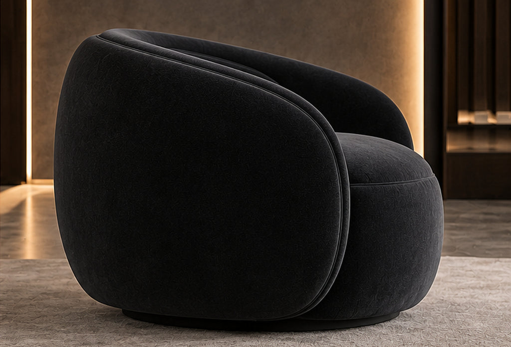 Selene Curve Sofa Set single-seater chair rear three-quarter view showing sculptural curved back by Z Galleria