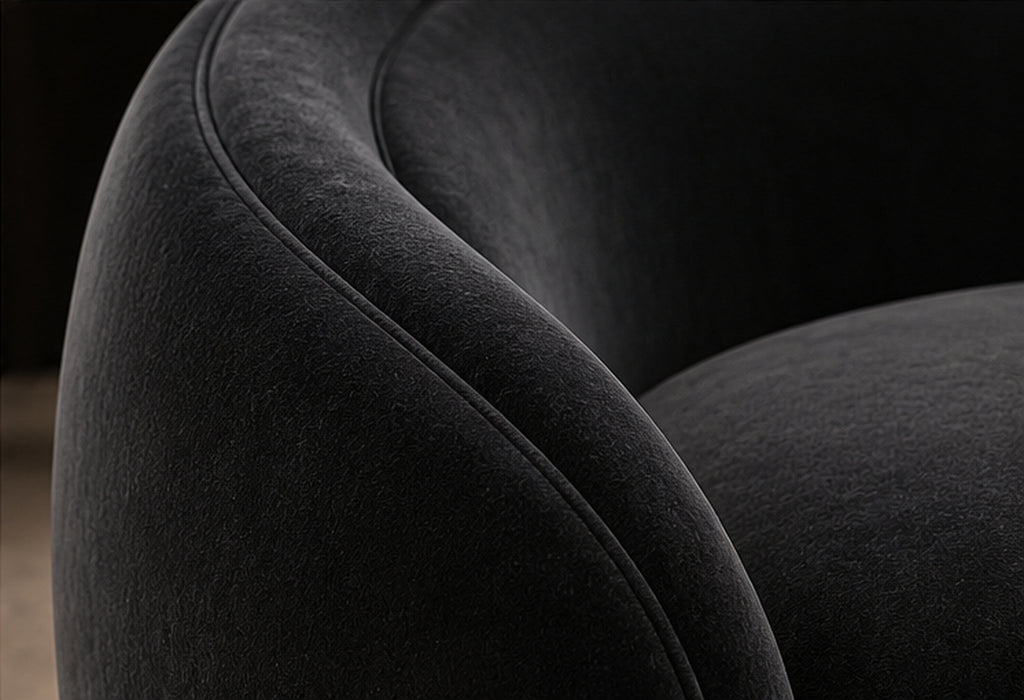 Selene Curve Sofa Set single-seater chair velvet upholstery and curved backrest detail by Z Galleria