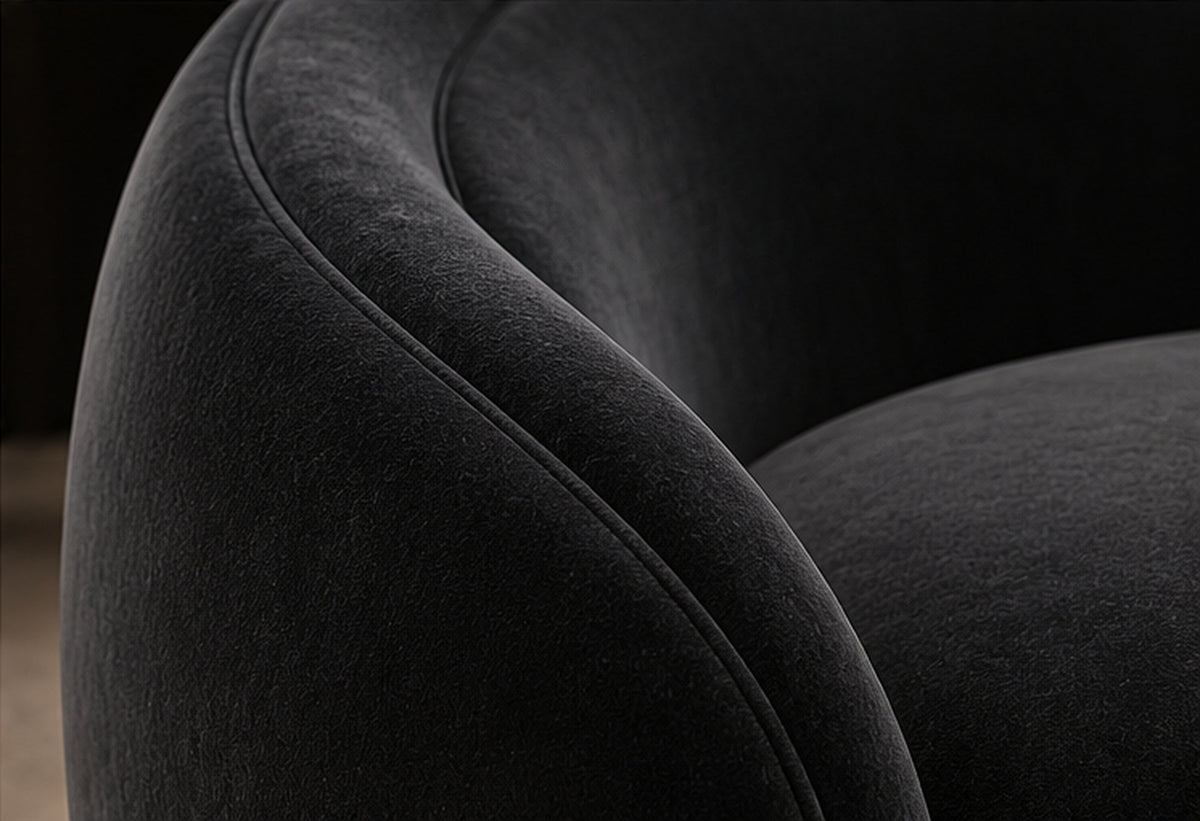 Selene Curve Sofa Set single-seater chair velvet upholstery and curved backrest detail by Z Galleria