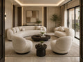 Seren Arc Sofa Set with curved ivory seating and sculptural tables by Z Galleria