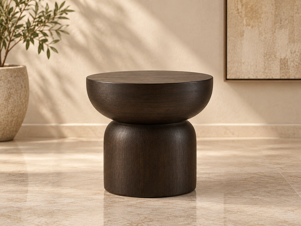 Seren Arc Sofa Set sculptural dark wood accent coffee table by Z Galleria