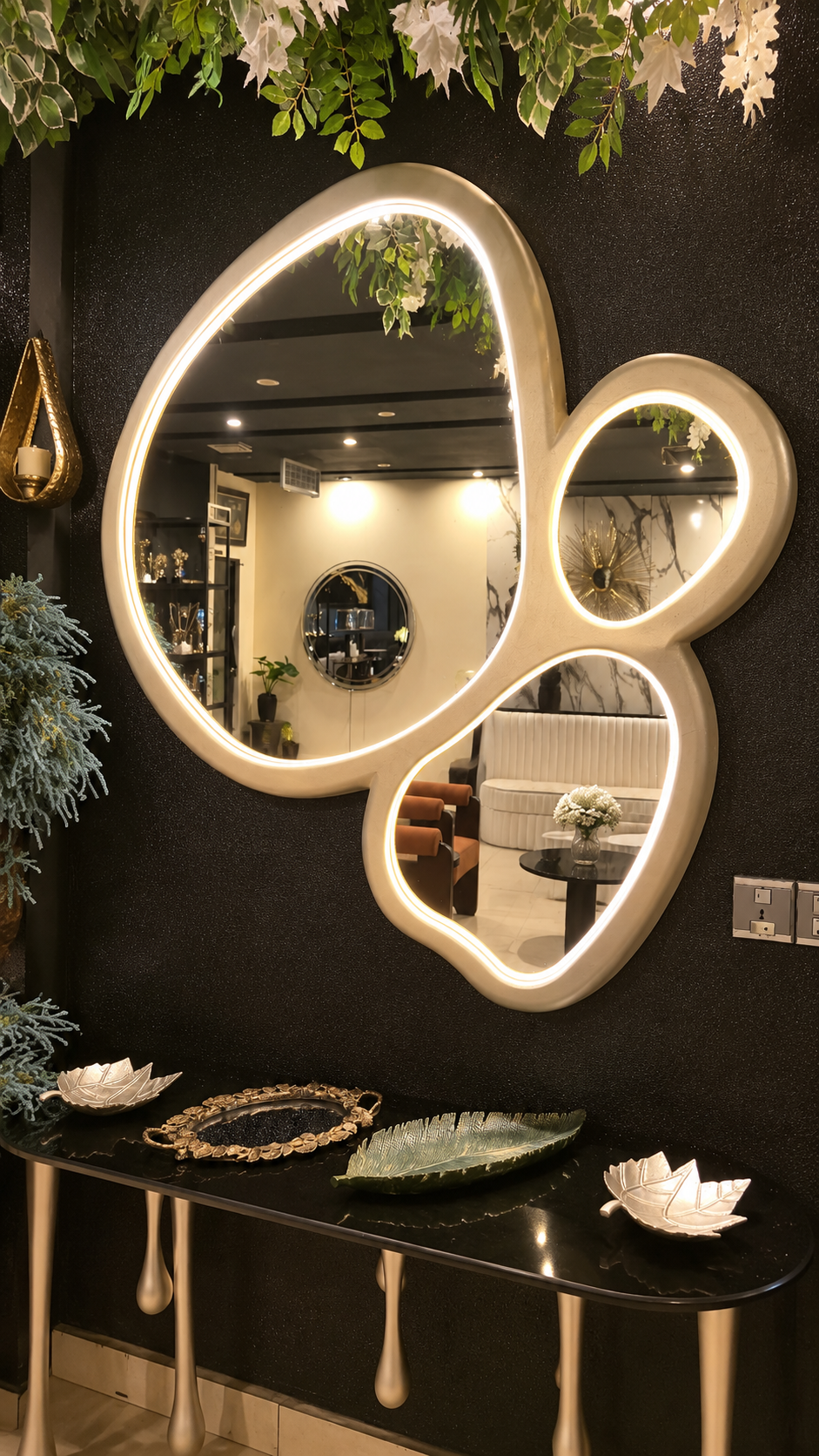 Silver Drip Console with Organic LED Mirror right angle