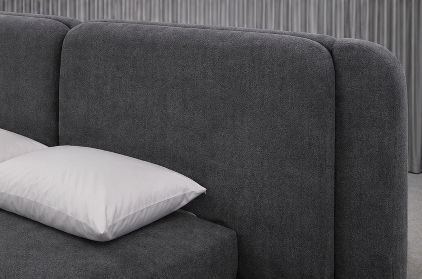 Sleek Grey Bed Set close-up showing upholstered headboard and fabric detail by Z Galleria