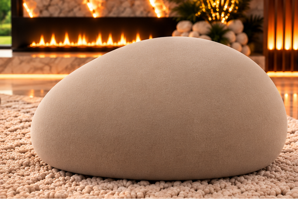 Pebble Pod rounded accent chair front view in premium bouclé by Z Galleria