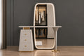 Solenne Halo Vanity front view with illuminated full-height mirror and sculptural console by Z Galleria
