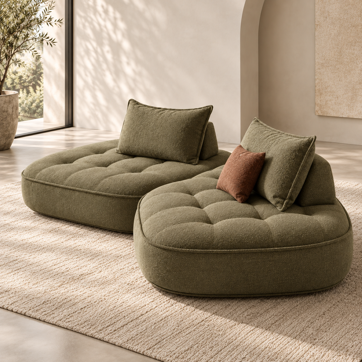 Nuvia Lounge Sofa from an alternate front angle in a naturally lit minimalist space