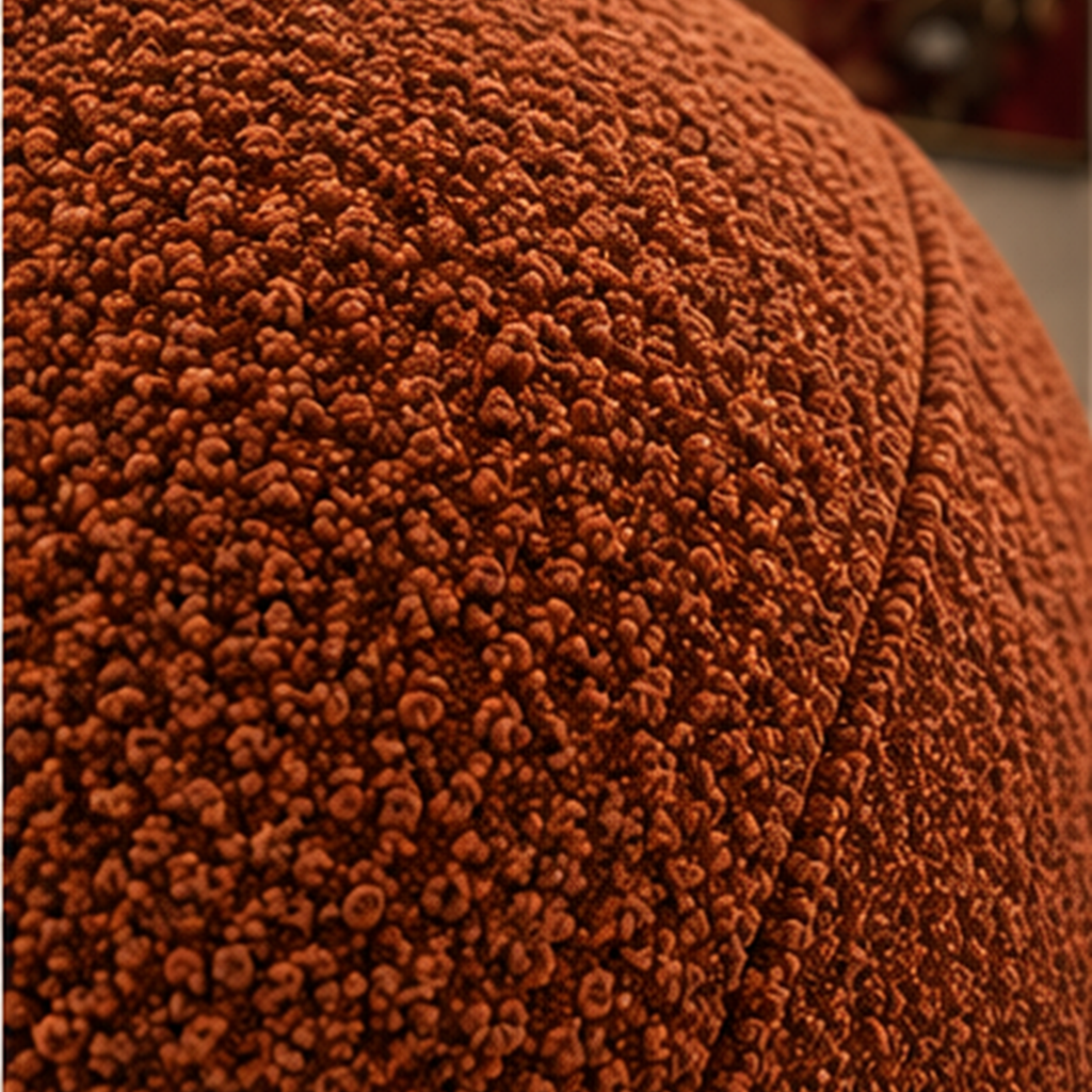 Close-up of rust boucle upholstery on Sorrel Loop Lounge Chair