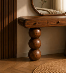 Tria Form sculptural three-sphere ash wood pedestal detail by Z Galleria