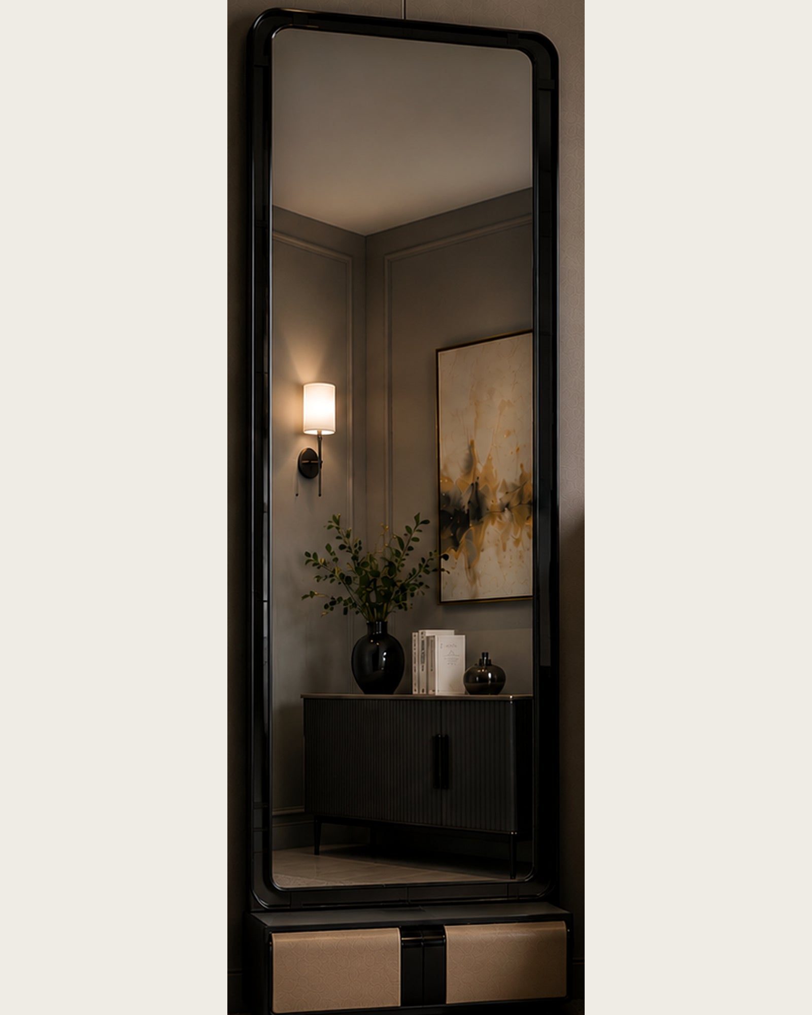 Vela Duo matching full length floor mirror with storage base by Z Galleria