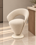 Vela Sculpted Swivel Bar Stool in ivory bouclé front view by Z Galleria