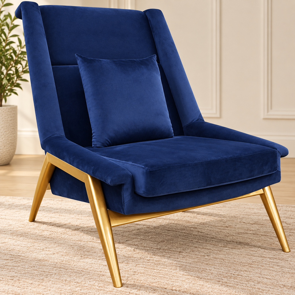 Navy velvet accent lounge chair with gold-finish legs by Z Galleria