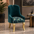 Velvet & Geometric Pattern Accent Chair corrected premium three-quarter lifestyle view