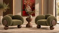 Verdant Orbit Lounge Chair in olive boucle with solid wood accents - Z Galleria