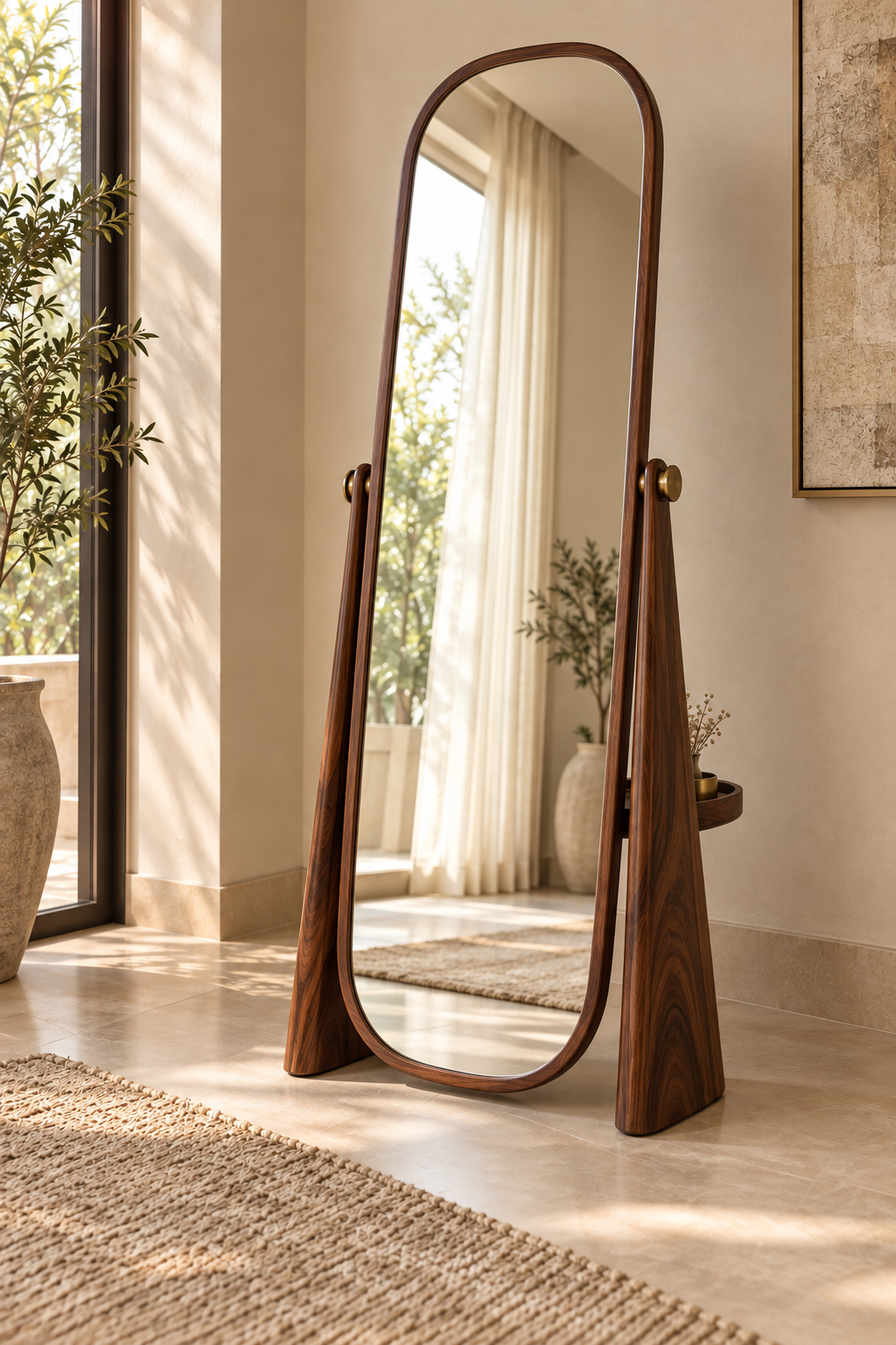 Walnut Cheval Floor Mirror in solid wood - front view - Z Galleria Lahore