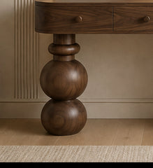 Orbit Sculptural Vanity Console turned solid wood pedestal detail