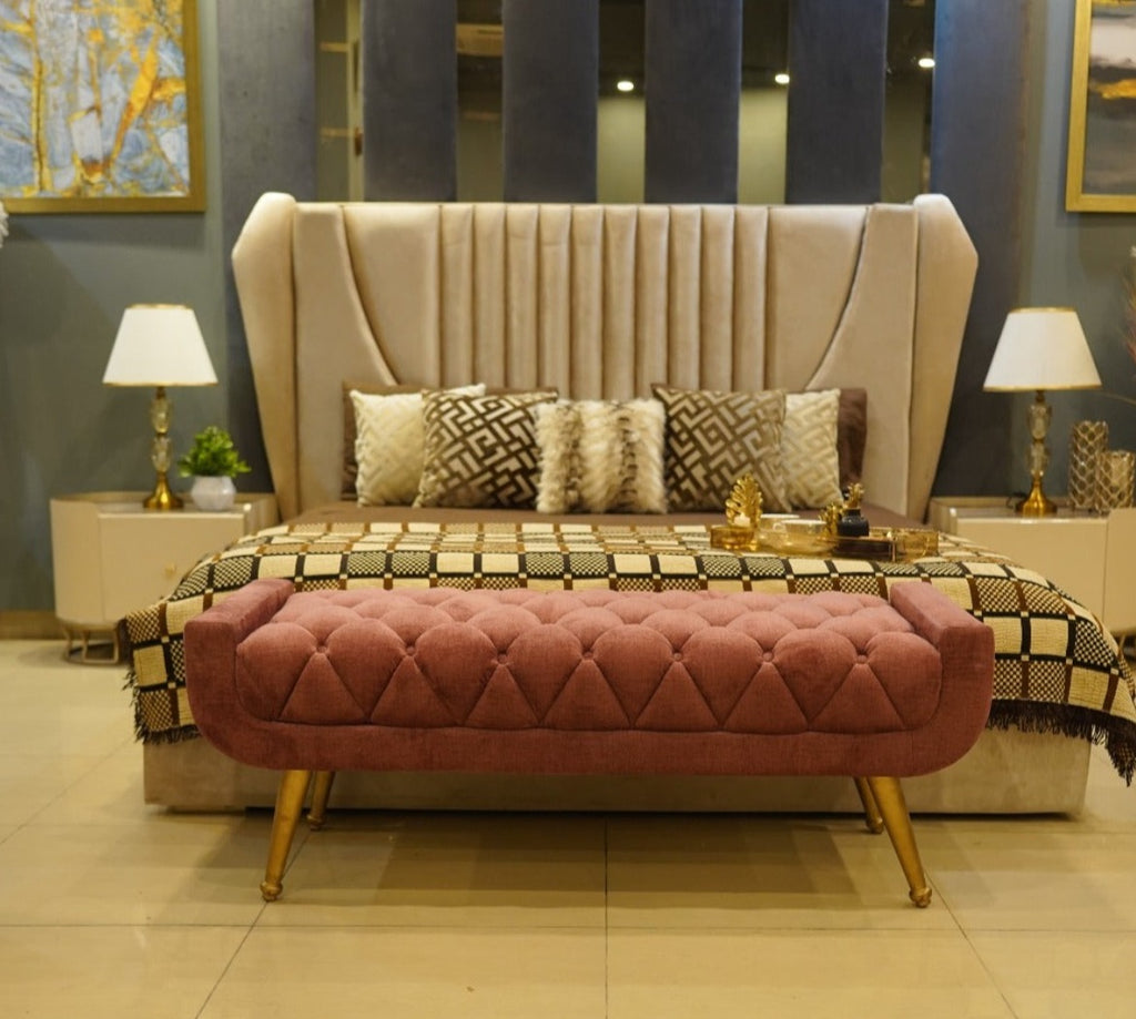 Pink Velvet Accent Ottoman — alternate product view 2