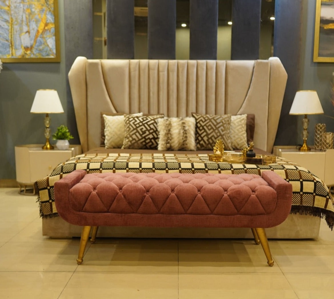 Pink Velvet Accent Ottoman — alternate product view 2